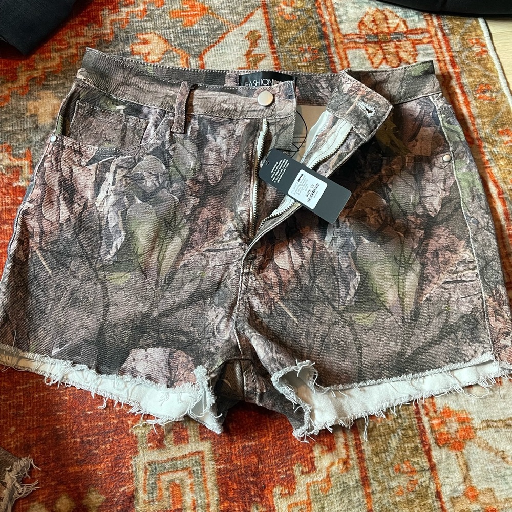 Fashion Nova Sneaking Around Camo Stretch Denim Short